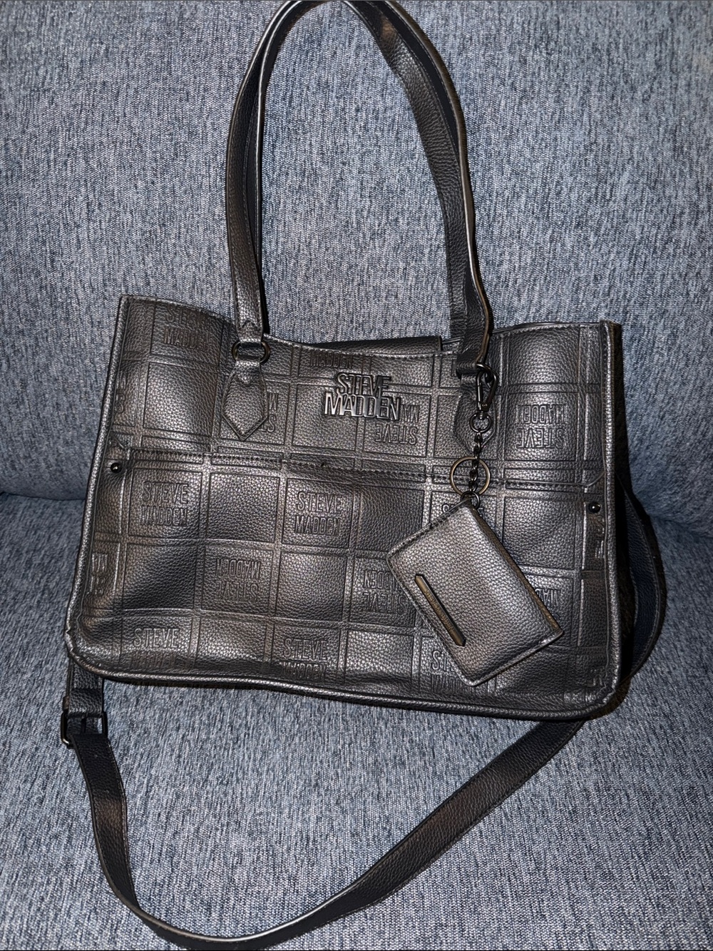 NWOT Steve Madden Black Logo-Embossed Tote with Card Holder